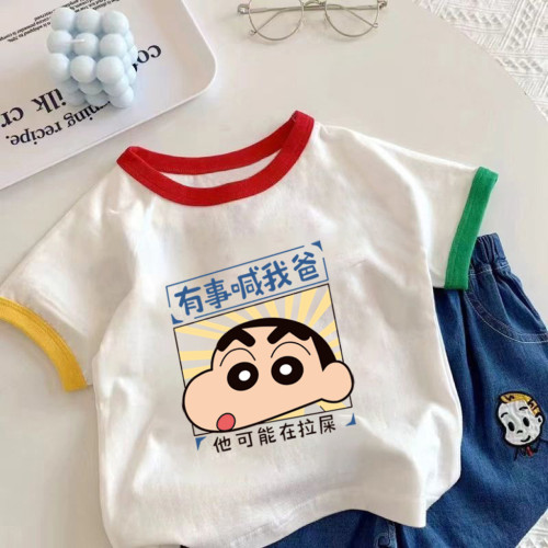 有事喊我爸~儿童男女童短袖夏季T恤中小童新款纯棉宝宝趣味上衣