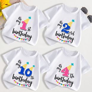 周岁上衣短袖 纯棉衣服 兄妹男童女童宝宝童装 生日数字t恤儿童夏装