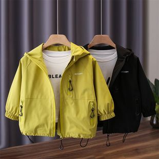 儿童男女防风亮色酷帅连帽外套男女童2025春装宝宝风衣小童夹克衫