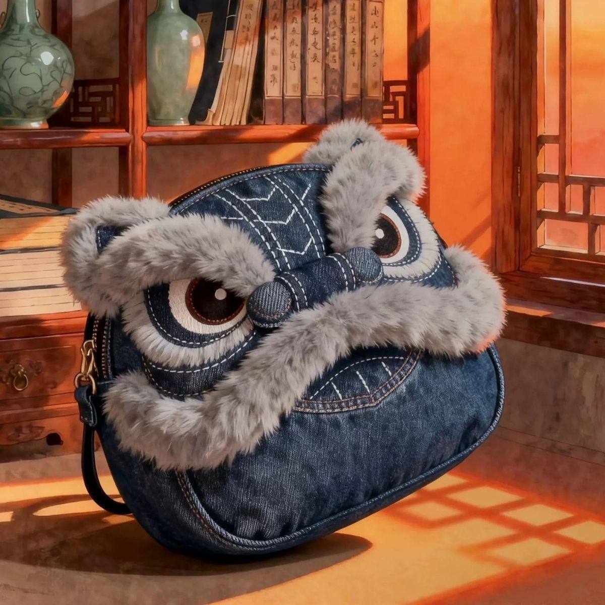 原创创意国潮醒狮挎包中国风设计感小众民族风牛仔包包礼物,模玩/动漫/周边/娃圈三坑/桌游,动漫挂件/文具,淘宝优惠券,粉丝福利购,淘宝优惠卷