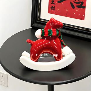 红色陶瓷小马摆件马到成功摇摇马新年氛围布置装饰马年吉祥物礼物