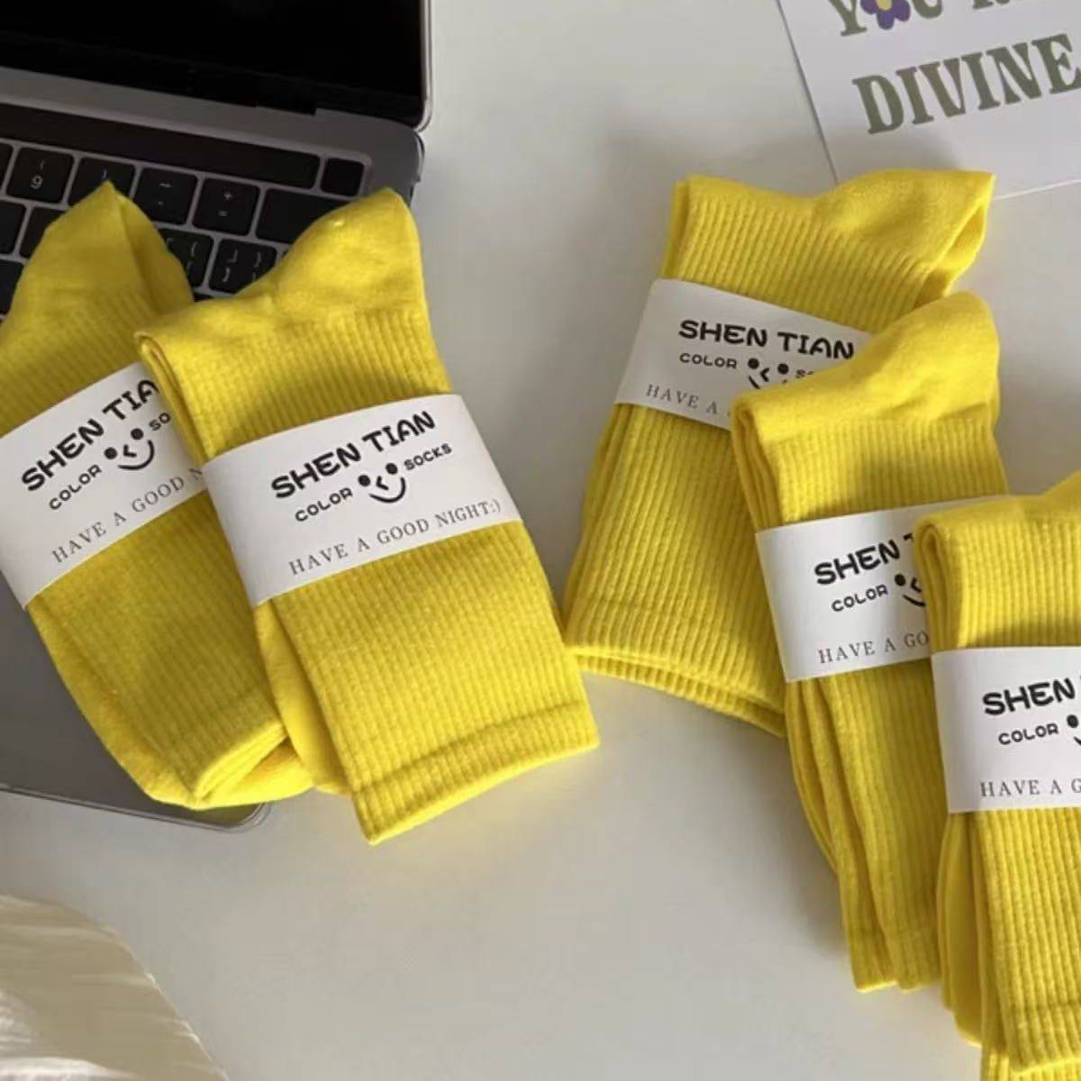 黄色袜子女现代舞袜棉袜春秋 舞蹈长筒纯色款糖果色多巴胺中筒袜