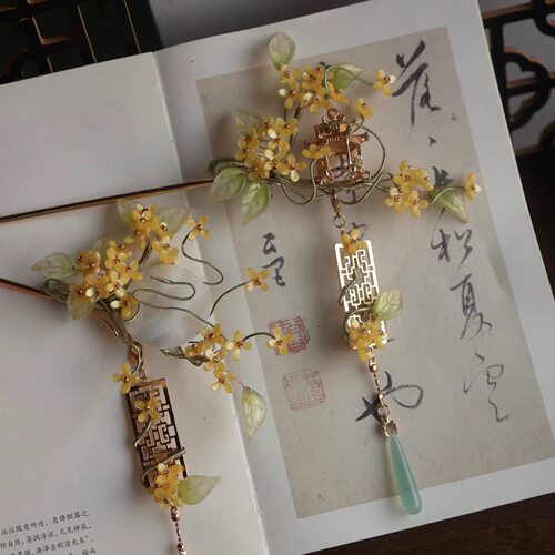 原创 折桂令 桂花中秋发饰琉璃簪花汉服古风流苏发簪汉服古风配饰