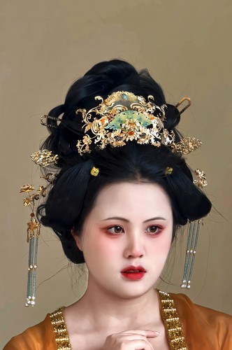 原创 暖玉笙烟 唐风发饰套装富贵发冠流苏发钗汉服古风配饰发钗