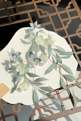 原创 扶风 真丝烫花柳叶发饰软杆古风头饰仙气春天汉服配饰