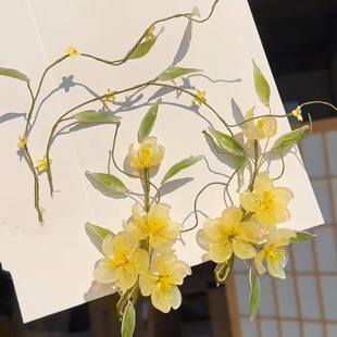 原创 熙春 迎春花琉璃簪花重工藤蔓古风发饰发夹汉服配饰