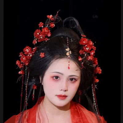 真丝烫花梅花发饰汉服头饰