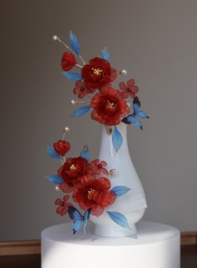 原创 醉花荫 真丝烫花汉服配饰古风发饰绢纱花朵头饰仙气百搭