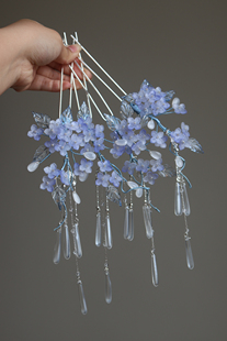 原创 烟晚 琉璃簪花绣球花发饰流苏发钗汉服配饰古风仙气百搭头饰