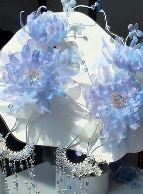 原创 月下仙 真丝烫花昙花仙气软杆簪花仙气汉服头饰配饰