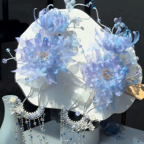 原创 月下仙 真丝烫花昙花仙气软杆簪花仙气汉服头饰配饰
