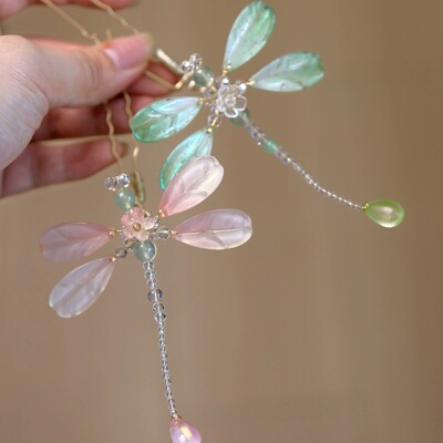 原创 凌波 蜻蜓琉璃簪花发饰唐风发钗汉服配饰古风仙气头饰