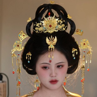 原创 长乐 唐风发饰套装重工发冠长流苏发钗汉服古风头饰