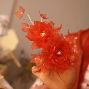 原创 红妆 真丝烫花软杆仙气绢纱花朵发夹国风汉服配饰古风发饰