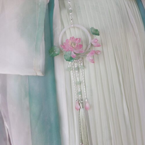 原创 碧妆 荷花重工流苏禁步琉璃簪花后压仙气古风汉服配饰发饰