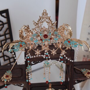 原创 琴瑟和弦 古风重工汉服结婚发冠凤凰发饰明制汉服配饰