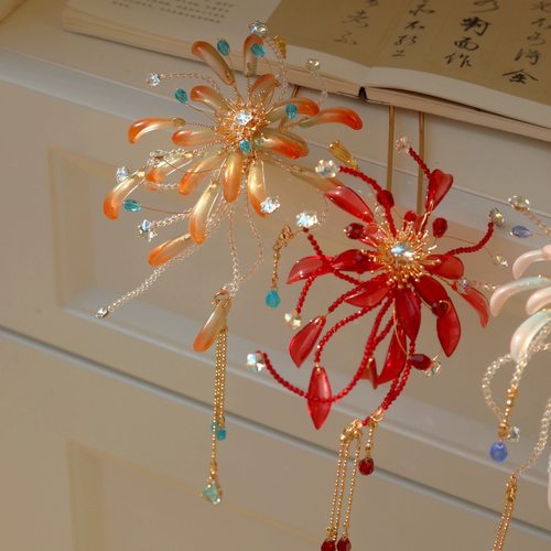原创 流萤 烟花发饰琉璃簪花百搭过年流苏发夹发钗汉服古风配饰