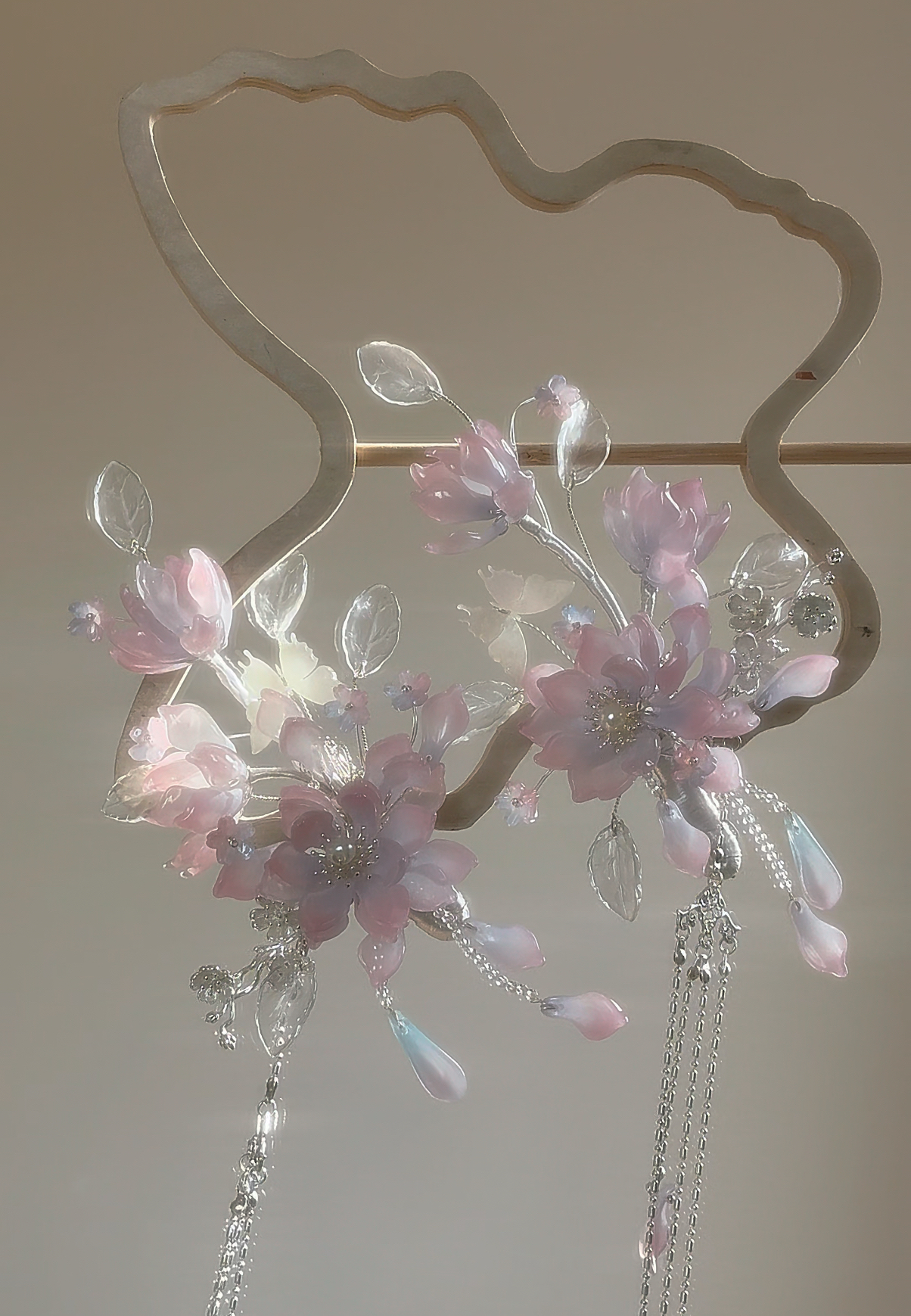 原创 杳云仙 琉璃簪花昙花发饰仙气百搭汉服配饰古风发饰流苏发夹