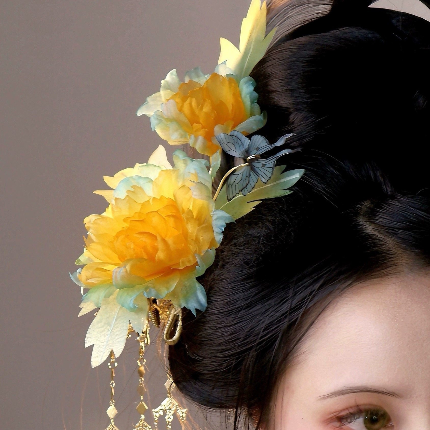 原创 赋秋词 真丝烫花软杆纱布仙气花朵发饰发夹汉服配饰古风发饰