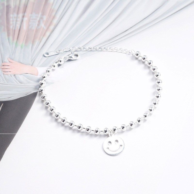 新款s925纯银emoji简约表情笑脸韩国版手链女圆珠素银学生情侣韩