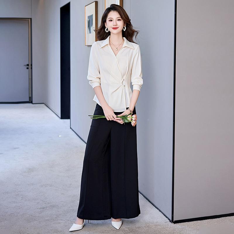 女装时尚休气闲套装HR761-6202秋季新品质长袖衬衫阔腿1裤两件套H