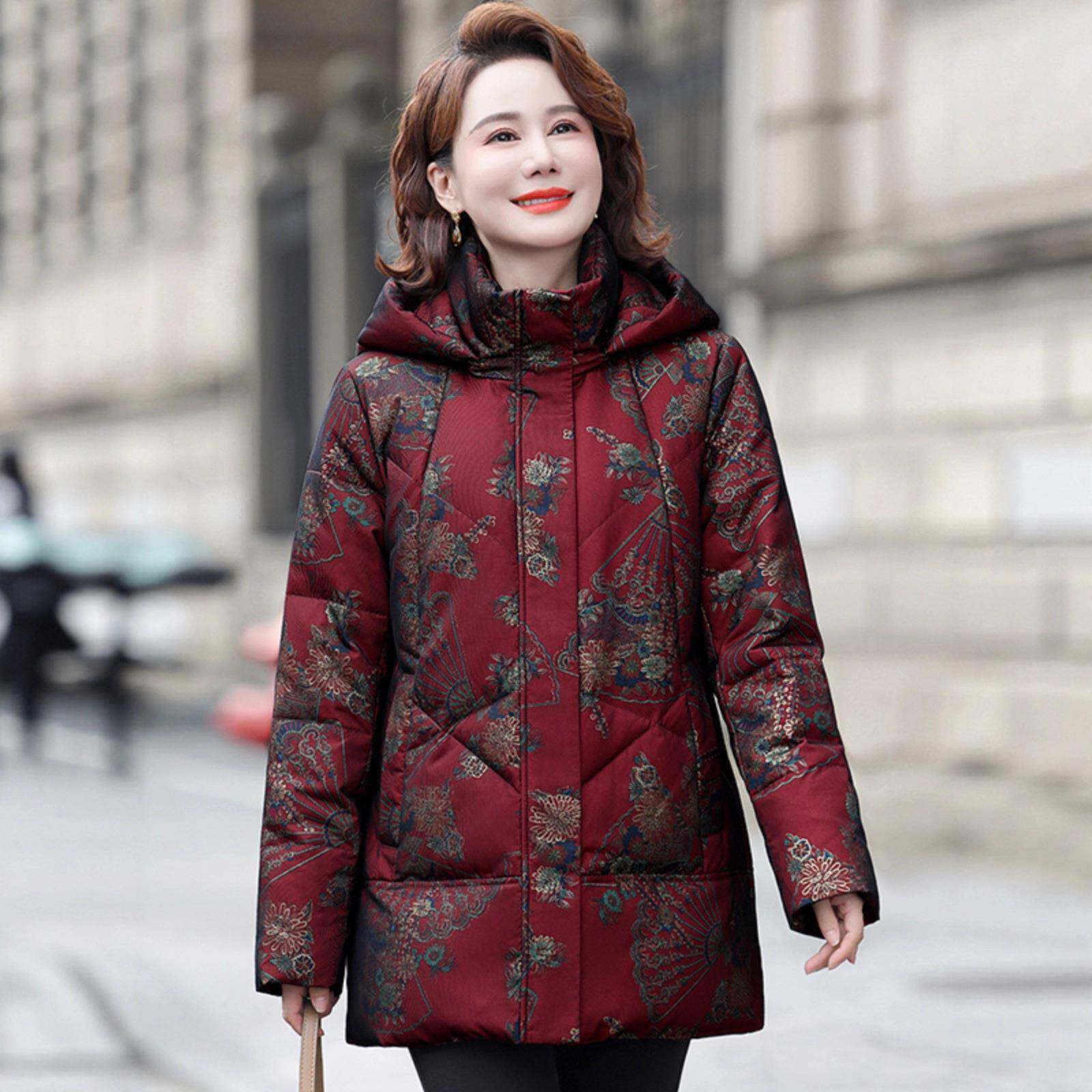 正品7-619撤柜花色羽绒人服女冬季新中老年款奶奶装加厚鹅绒外白