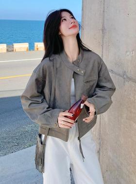 超好看灰色休闲套女秋季2克025外新感款D014-908高级小个子夹短款