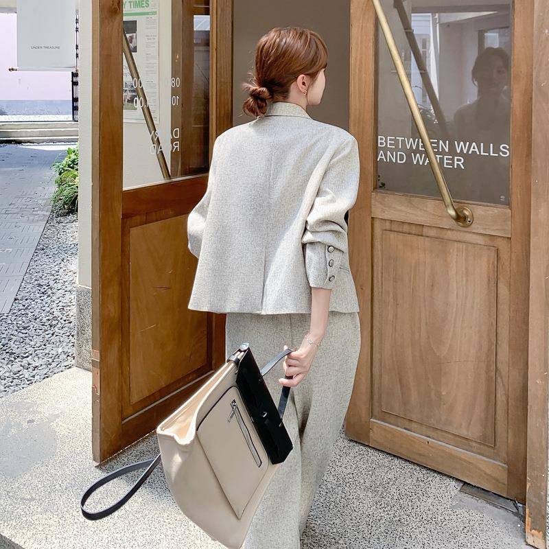 浅灰韩系老钱风气0质级西服套装女225色秋季高感西装阔C182-T83腿