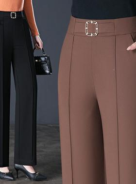 春秋黑色直阔裤女高腰垂感筒休裤闲GFQ子新款小个子窄版腿扫地裤