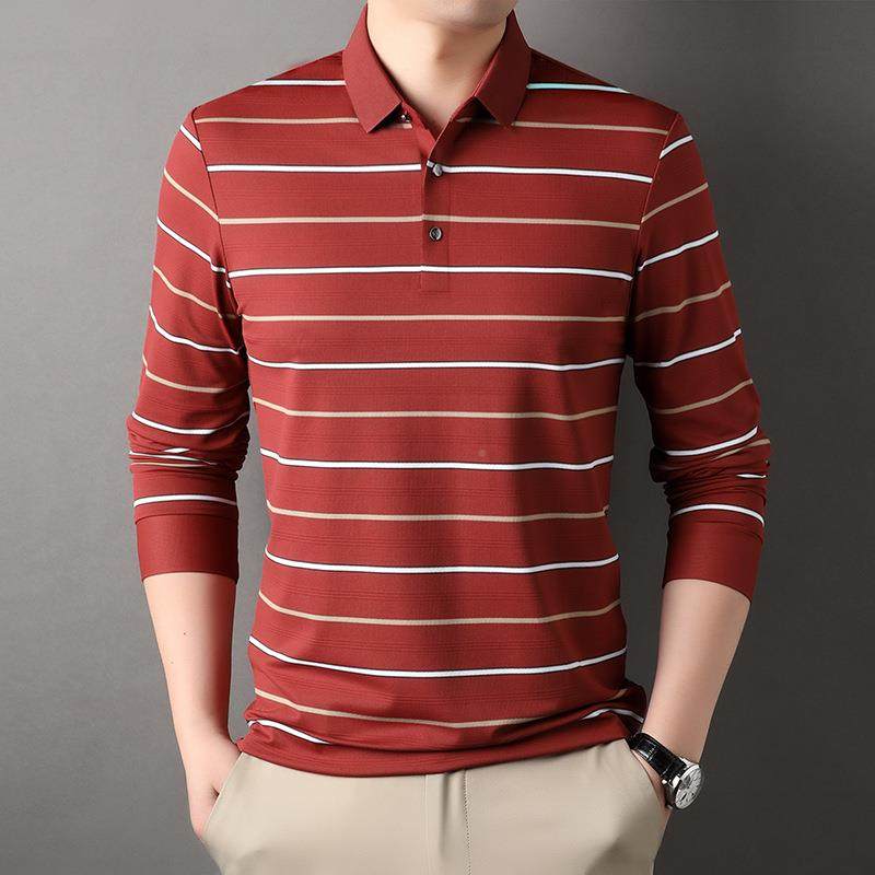 GLS专柜桑T体蚕丝0男士恤224春秋时尚条纹男式上衣商务休闲免烫恤