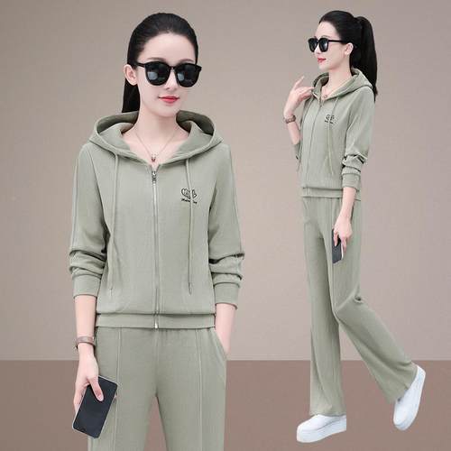 连帽运动装女早减时尚宽松妈妈装洋气龄休闲春跑步服卫套衣761880