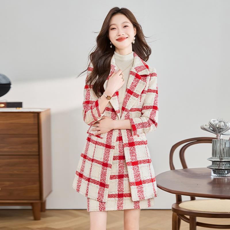 时尚XA7013季套款装秋冬领新款女翻一粒扣中长西装外套半裙两件套