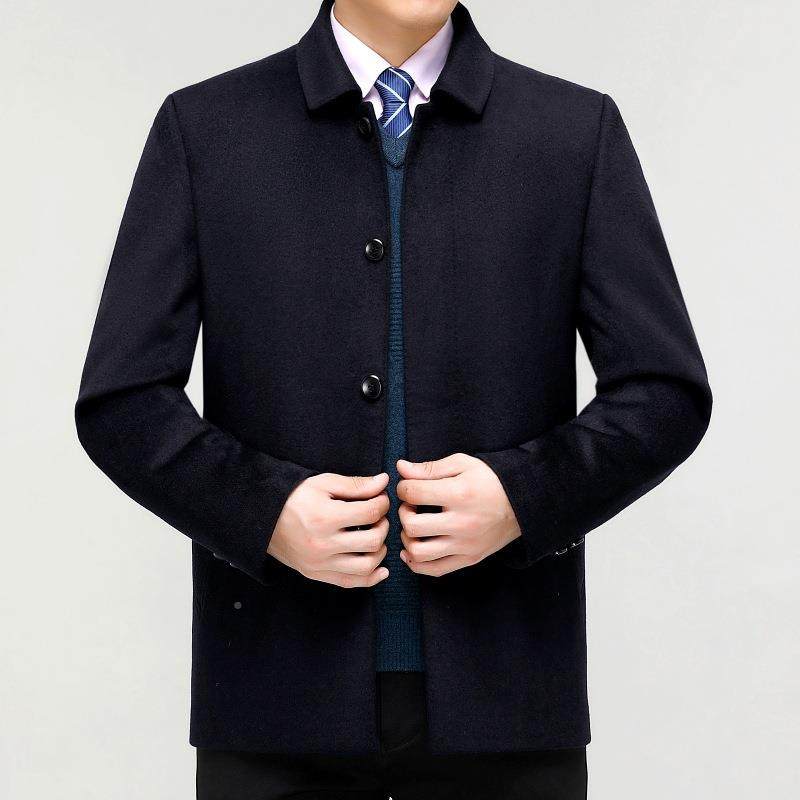 冬季秋羊绒内大衣中年男士夹克爸爸装可拆羽绒胆羊毛呢外2169-1-O