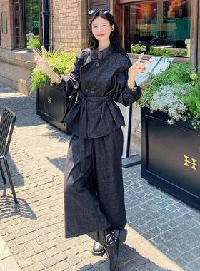 深蓝色韩两系又酷又飒牛装女20c318-997套25秋季收腰显仔瘦上衣阔