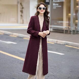 女毛呢装外套秋冬新款女韩版时尚气质通勤加式款呢大长衣SX3067-1