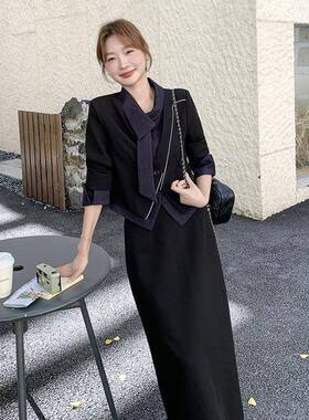 黑色高感勤牛级拼接西装套装裙仔女秋季2025年新款半身通裙C255-F