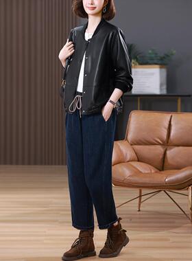 装时尚套女春秋牛年新衣款宽松悦16681洋气减龄妈妈皮外套仔裤两