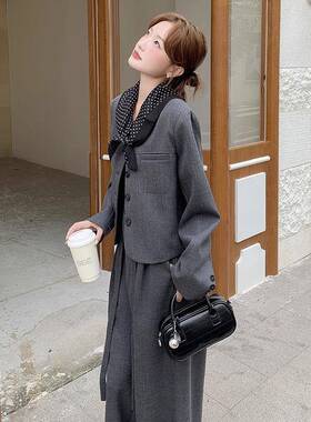 灰色西套装装女秋季2新025款法感式复古气质高D035-250级上衣阔腿