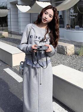 灰色韩系休运闲动C090-890套装秋2025季新款女慵懒松弛感卫衣半身