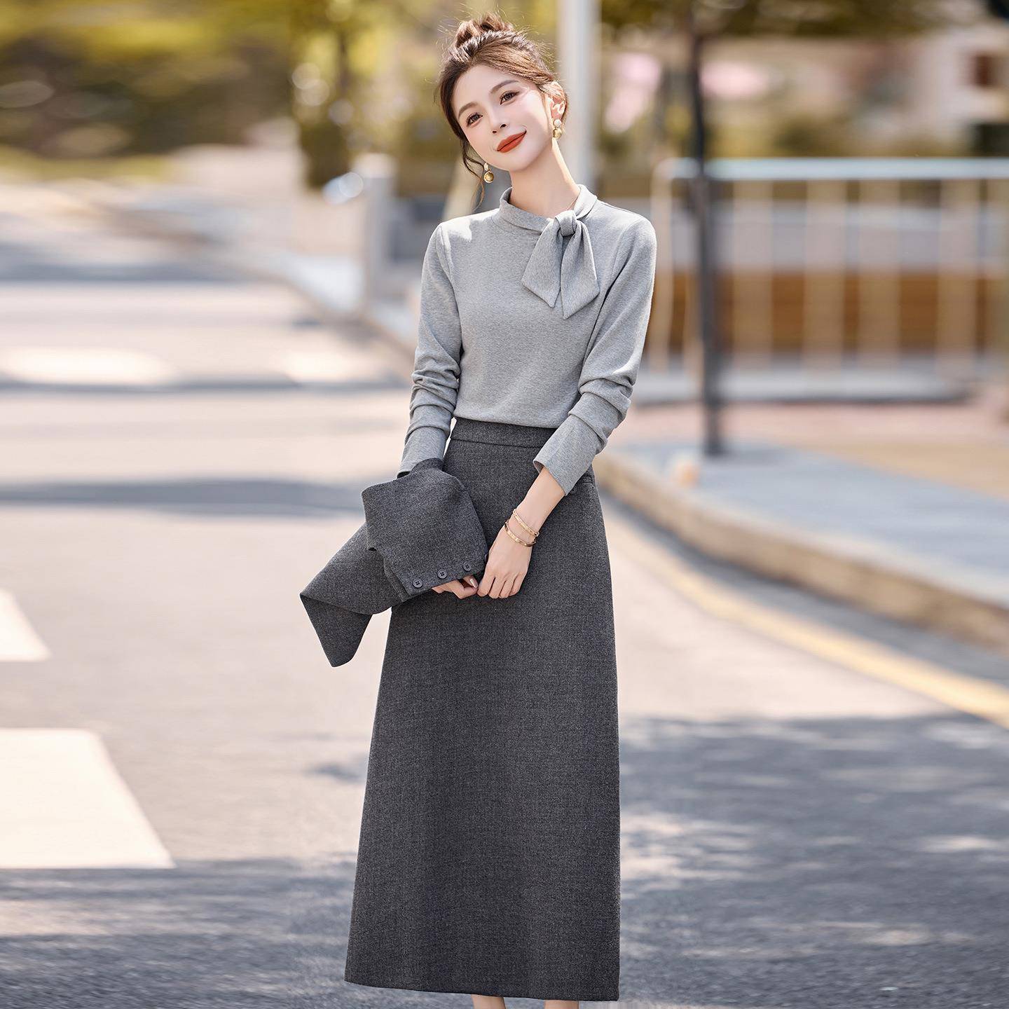 小香风时尚套装女2025秋裙新款高级马甲感衬衫ME5722-0半身三件套