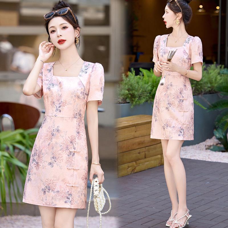 新中式国风众8808连衣裙小个子夏日季女穿显瘦低领改良旗袍常轻可