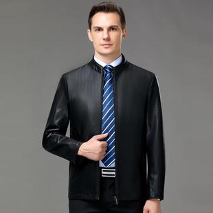 正冬品海宁真皮领皮衣82778-F新男款商务休闲皮夹克中年男士立秋