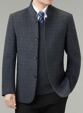 225秋冬新款男士双面羊绒大短呢款中08316-J年爸爸休闲立领羊毛子