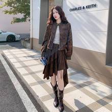 咖色件辣风撞色豹夹克套装女2C121-130025纹秋新款不规则半身妹裙