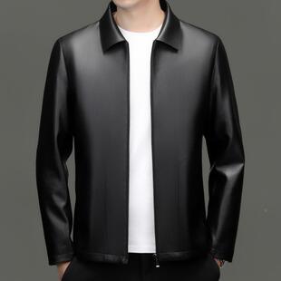 海宁皮衣男秋冬商套务真休闲加绒皮外中皮年爸爸装 皮夹克翻9902