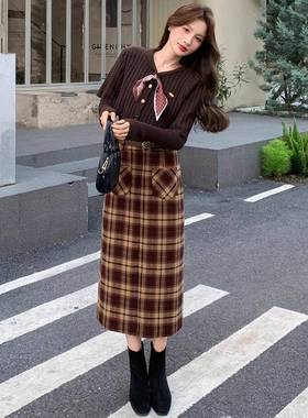 时尚B休闲套CB9080-0装2025秋披冬季新款女装针衫+肩+半裙三件套