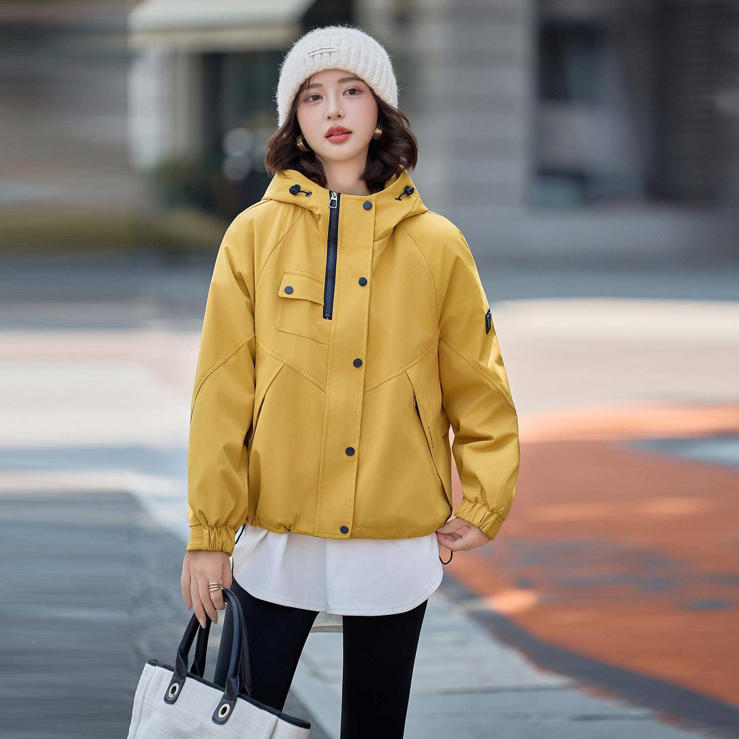 设计感时尚连冲锋衣外套女202秋新款宽松显瘦加夹克 HHF8933-0F8