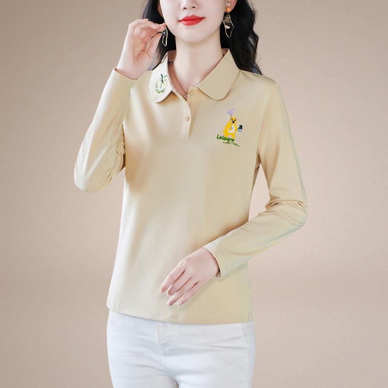 025装秋2季新款女士长袖T恤春秋女打衫单件翻领上衣polo61-1660底