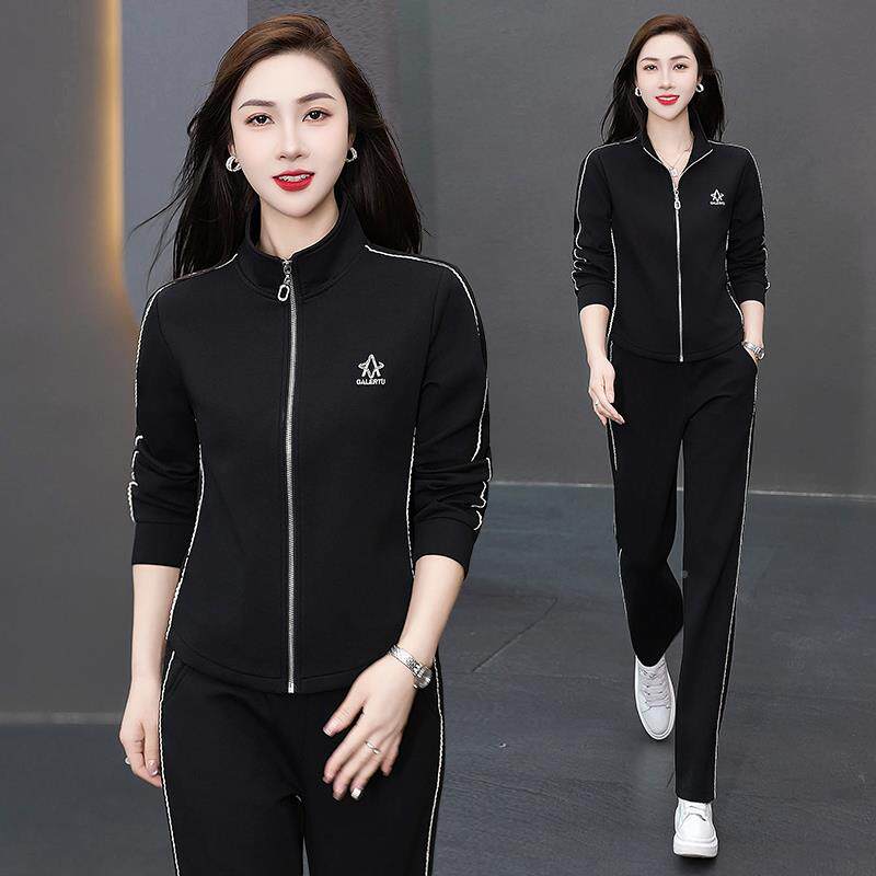 时翻领休闲运动套装女春尚秋季新款96656868洋开卫衣直筒裤两衫件