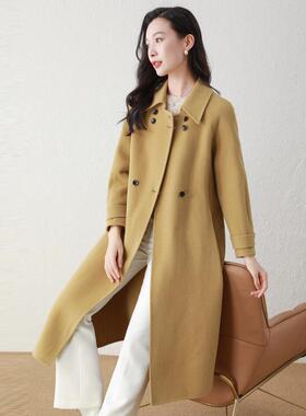 女毛呢外套2024秋冬新A5558款女时式尚翻领气毛质羊呢大衣腰配带A